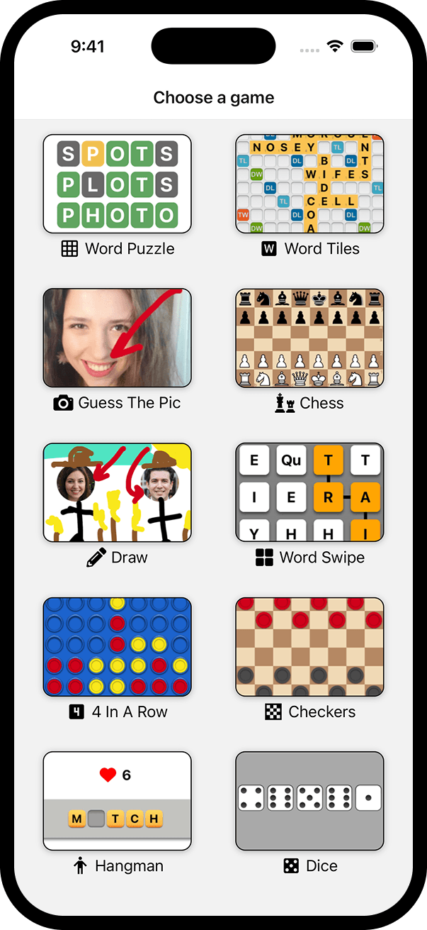 App screenshot showing board games